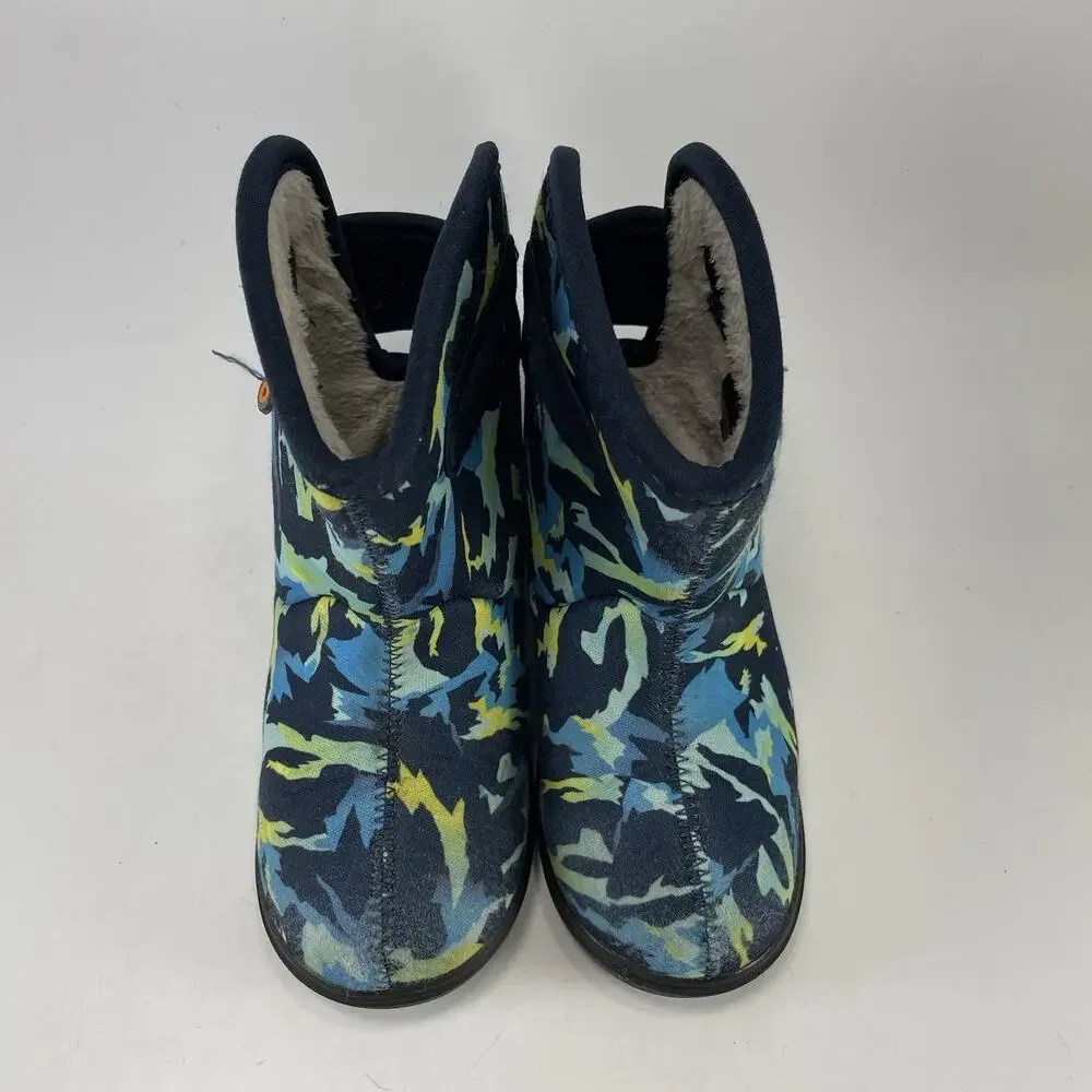 Bogs Bogs II Rain Boots Kids Size 9 Blue Faux Fur Lined Winter Snow Sport Camo